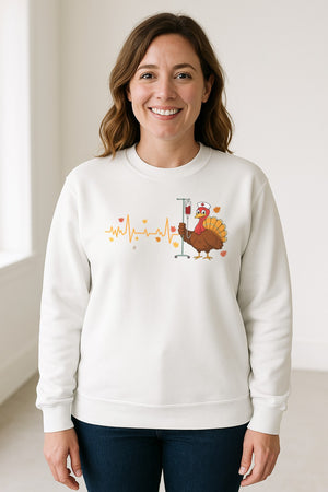 Nurse Thanksgiving Sweatshirt, Turkey Heartbeat and IV Cart Design for RN Fall Gatherings