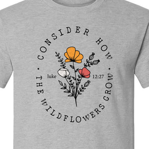 Christian T-Shirt, Wildflower Luke 12:27 Scripture Design for Women and Faith Gifts
