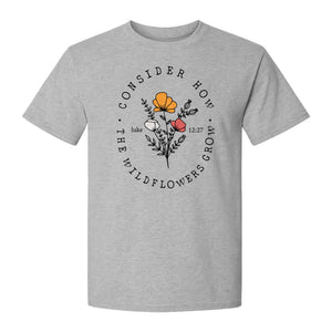 Christian T-Shirt, Wildflower Luke 12:27 Scripture Design for Women and Faith Gifts
