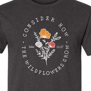 Christian T-Shirt, Wildflower Luke 12:27 Scripture Design for Women and Faith Gifts