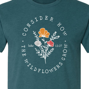 Christian T-Shirt, Wildflower Luke 12:27 Scripture Design for Women and Faith Gifts