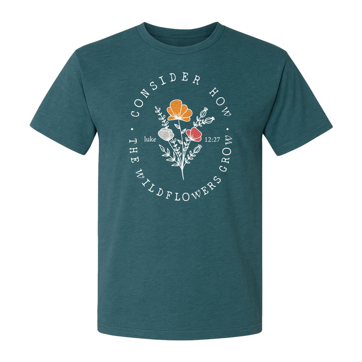 Christian T-Shirt, Wildflower Luke 12:27 Scripture Design for Women and Faith Gifts