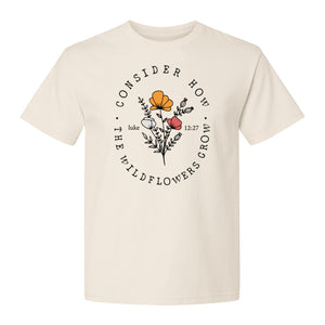 Christian T-Shirt, Wildflower Luke 12:27 Scripture Design for Women and Faith Gifts