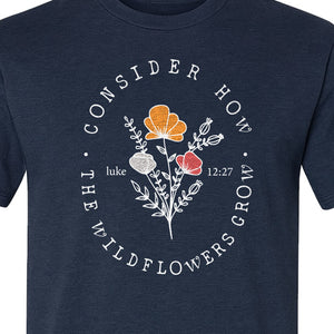 Christian T-Shirt, Wildflower Luke 12:27 Scripture Design for Women and Faith Gifts