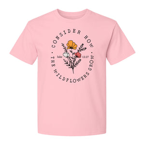 Christian T-Shirt, Wildflower Luke 12:27 Scripture Design for Women and Faith Gifts