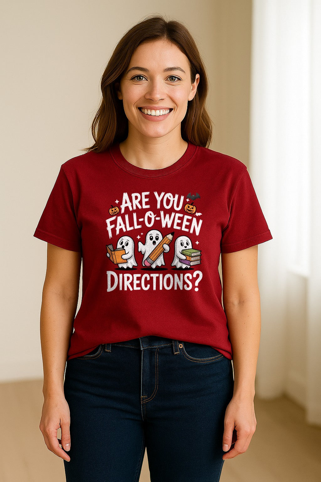 Halloween Ghost Comfort Colors T-Shirt, Are You Fall-O-Ween Directions School Design for Teachers and Readers