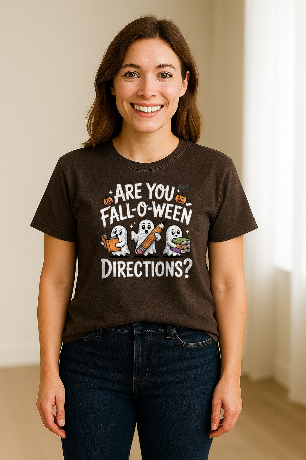 Halloween Ghost Comfort Colors T-Shirt, Are You Fall-O-Ween Directions School Design for Teachers and Readers