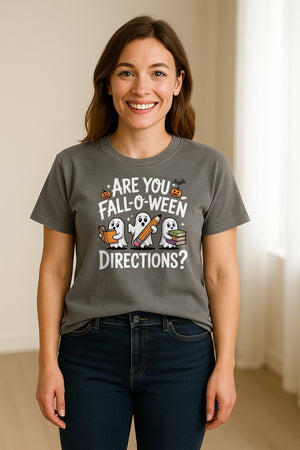 Halloween Ghost Comfort Colors T-Shirt, Are You Fall-O-Ween Directions School Design for Teachers and Readers