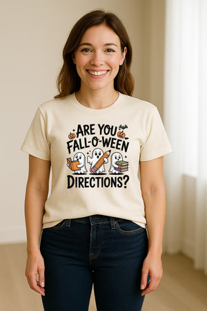 Halloween Ghost Comfort Colors T-Shirt, Are You Fall-O-Ween Directions School Design for Teachers and Readers