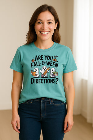 Halloween Ghost Comfort Colors T-Shirt, Are You Fall-O-Ween Directions School Design for Teachers and Readers