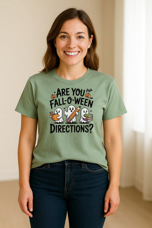 Halloween Ghost Comfort Colors T-Shirt, Are You Fall-O-Ween Directions School Design for Teachers and Readers
