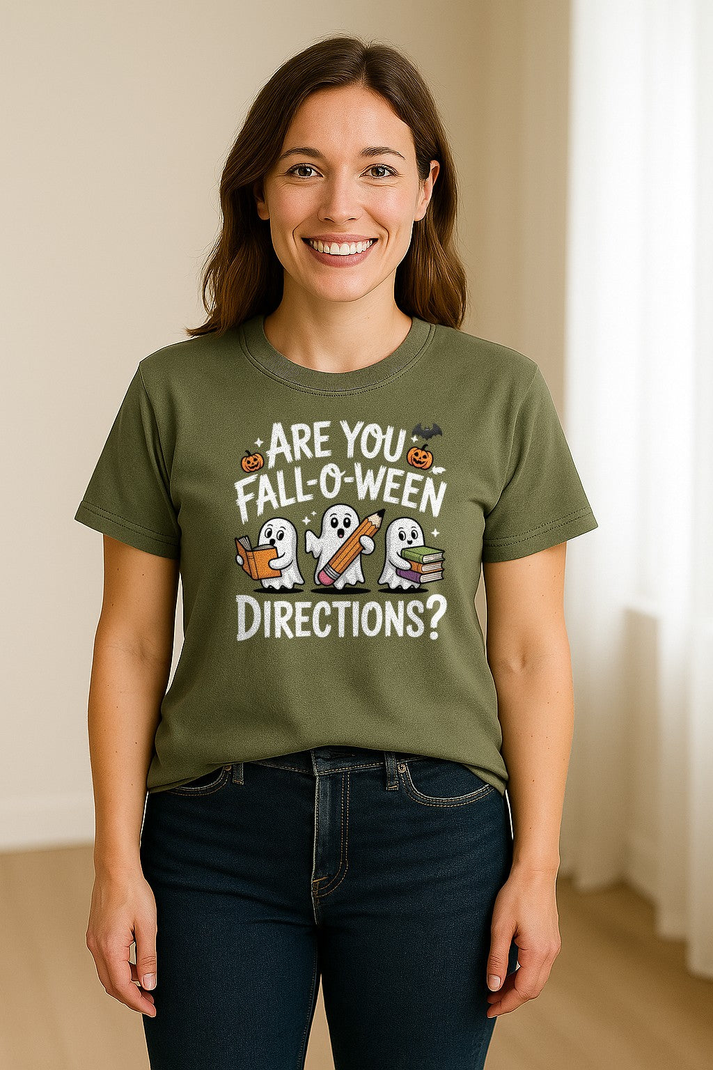 Halloween Ghost Comfort Colors T-Shirt, Are You Fall-O-Ween Directions School Design for Teachers and Readers