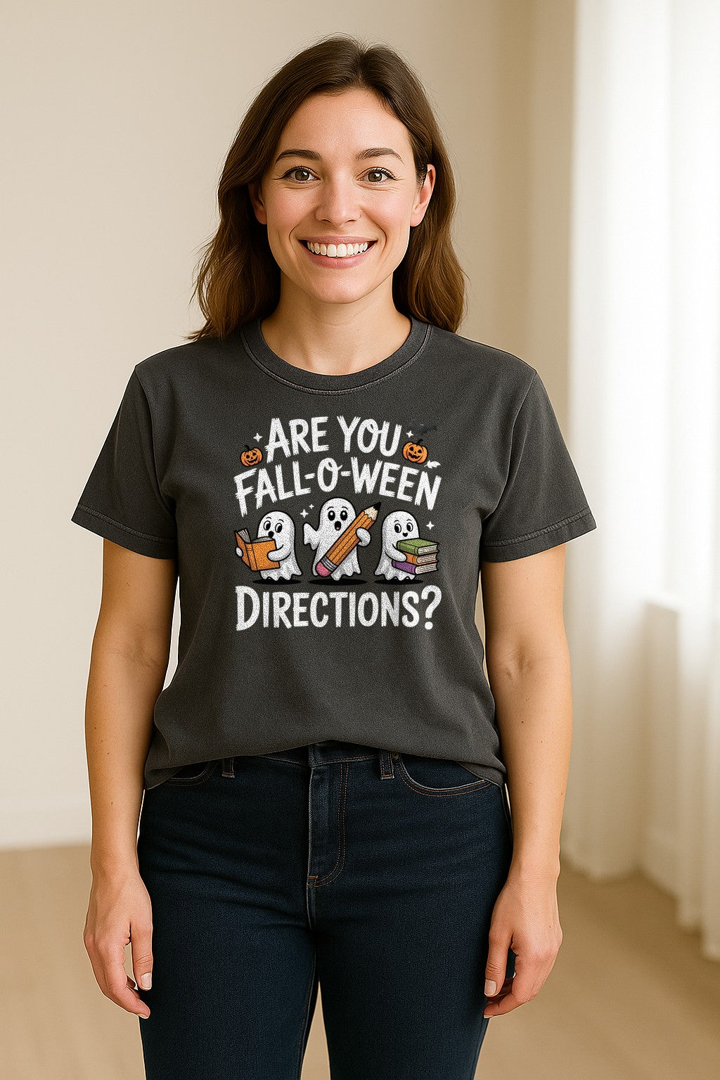 Halloween Ghost Comfort Colors T-Shirt, Are You Fall-O-Ween Directions School Design for Teachers and Readers