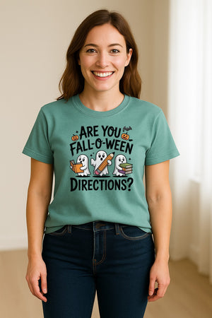 Halloween Ghost Comfort Colors T-Shirt, Are You Fall-O-Ween Directions School Design for Teachers and Readers