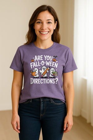 Halloween Ghost Comfort Colors T-Shirt, Are You Fall-O-Ween Directions School Design for Teachers and Readers