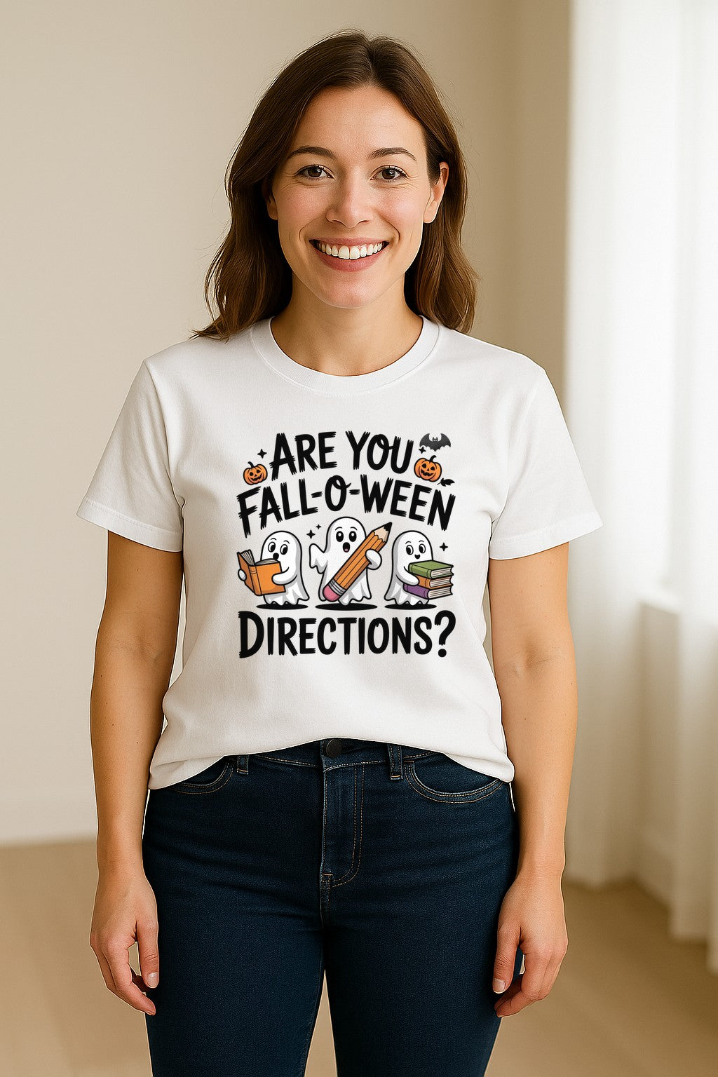Halloween Ghost Comfort Colors T-Shirt, Are You Fall-O-Ween Directions School Design for Teachers and Readers