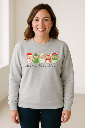 Mother Baby Nurse Sweatshirt, Christmas Swaddled Infants Design for Postpartum and Nursery Staff