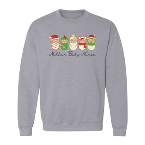 Mother Baby Nurse Sweatshirt, Christmas Swaddled Infants Design for Postpartum and Nursery Staff