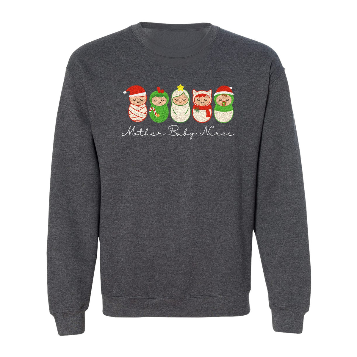 Mother Baby Nurse Sweatshirt, Christmas Swaddled Infants Design for Postpartum and Nursery Staff