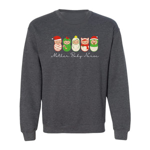 Mother Baby Nurse Sweatshirt, Christmas Swaddled Infants Design for Postpartum and Nursery Staff