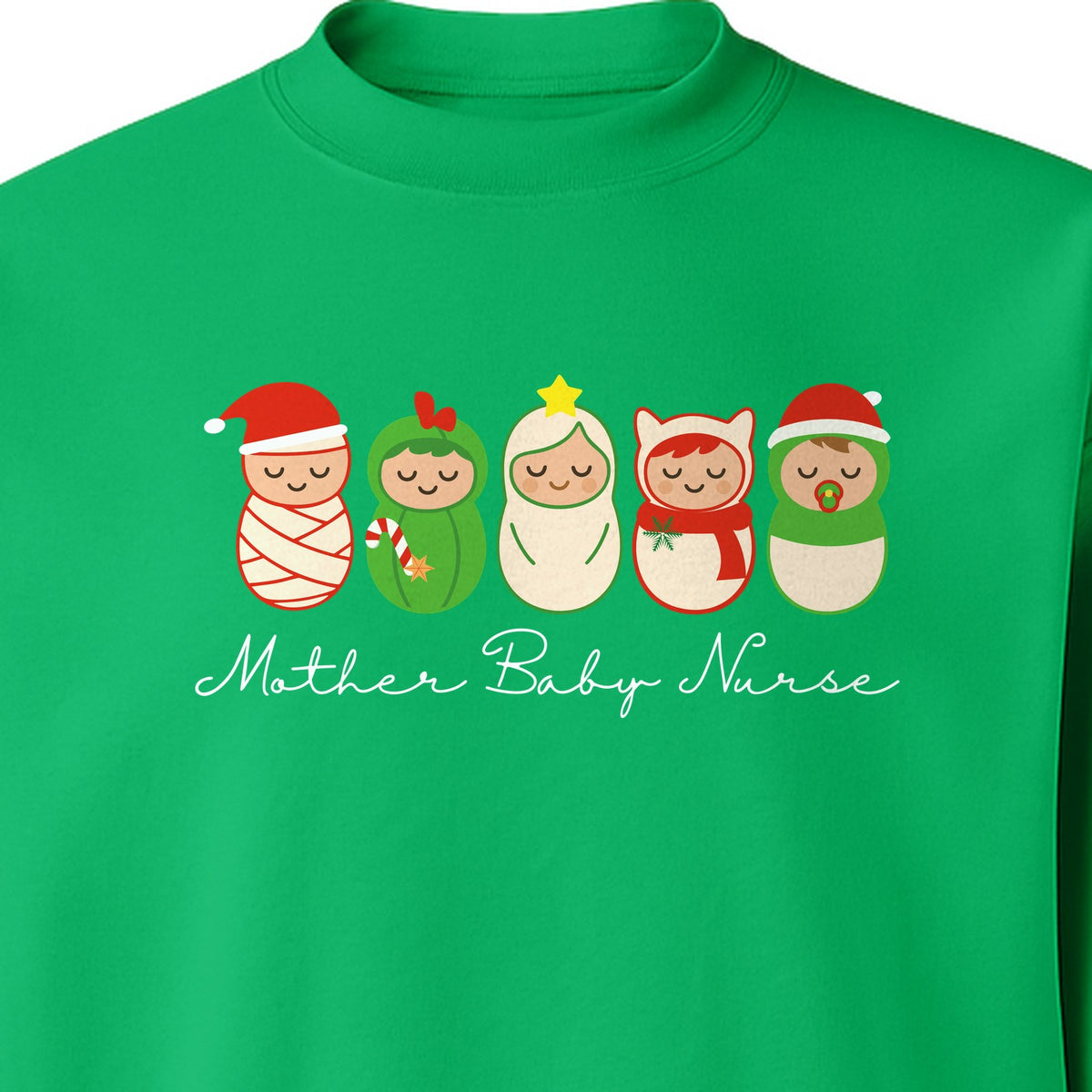 Mother Baby Nurse Sweatshirt, Christmas Swaddled Infants Design for Postpartum and Nursery Staff