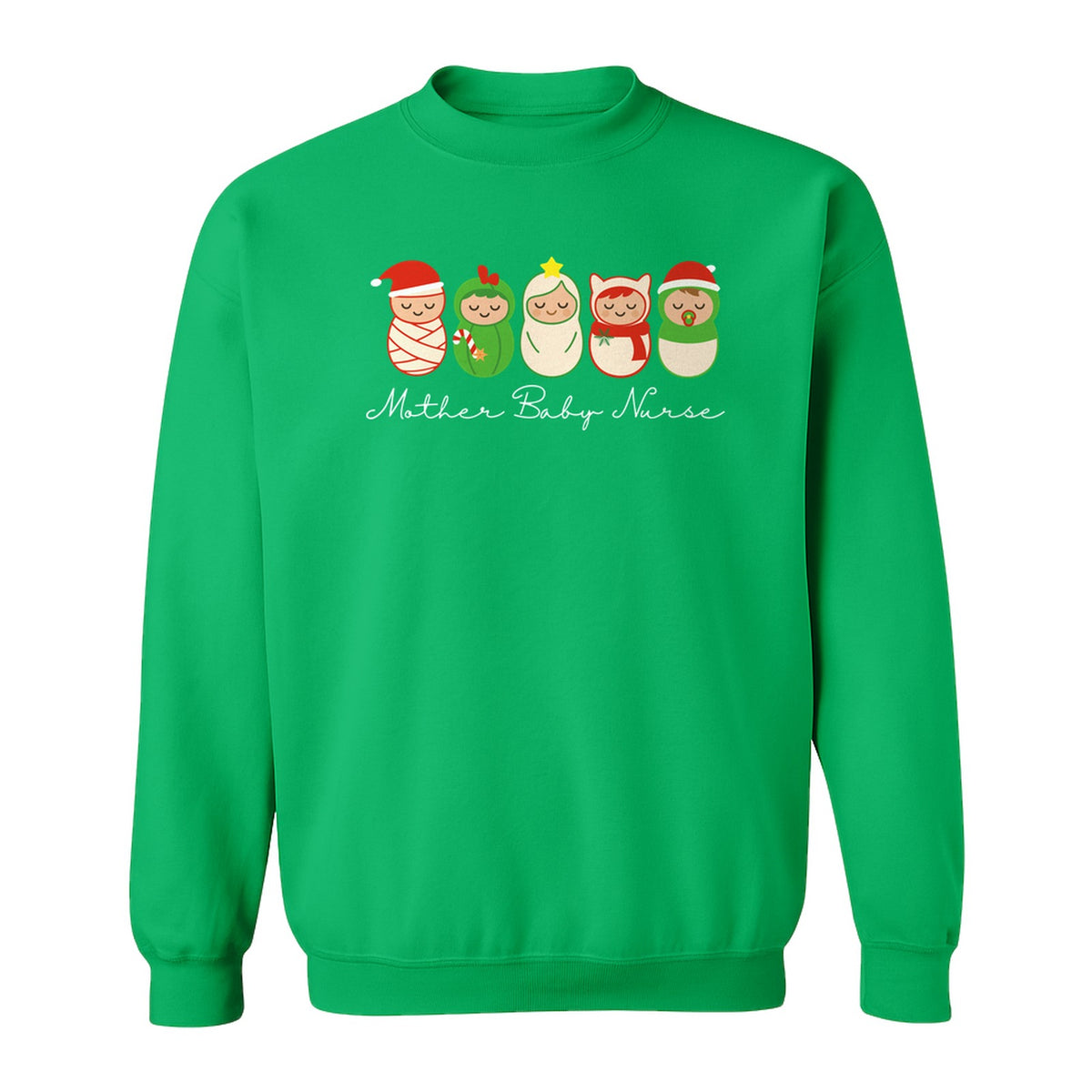 Mother Baby Nurse Sweatshirt, Christmas Swaddled Infants Design for Postpartum and Nursery Staff