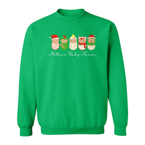 Mother Baby Nurse Sweatshirt, Christmas Swaddled Infants Design for Postpartum and Nursery Staff
