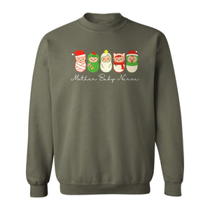 Mother Baby Nurse Sweatshirt, Christmas Swaddled Infants Design for Postpartum and Nursery Staff