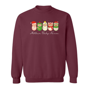 Mother Baby Nurse Sweatshirt, Christmas Swaddled Infants Design for Postpartum and Nursery Staff