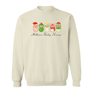 Mother Baby Nurse Sweatshirt, Christmas Swaddled Infants Design for Postpartum and Nursery Staff
