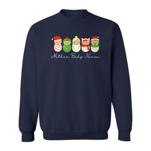 Mother Baby Nurse Sweatshirt, Christmas Swaddled Infants Design for Postpartum and Nursery Staff