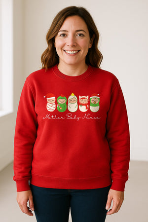 Mother Baby Nurse Sweatshirt, Christmas Swaddled Infants Design for Postpartum and Nursery Staff