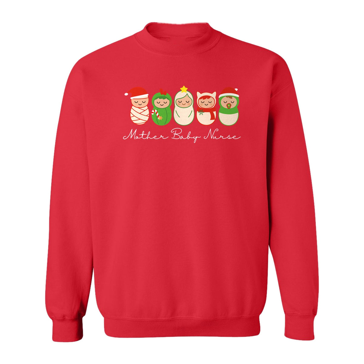Mother Baby Nurse Sweatshirt, Christmas Swaddled Infants Design for Postpartum and Nursery Staff