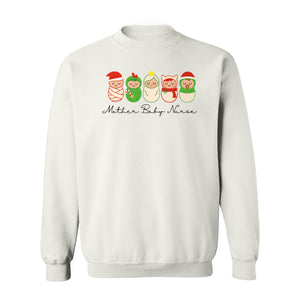 Mother Baby Nurse Sweatshirt, Christmas Swaddled Infants Design for Postpartum and Nursery Staff