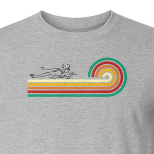 Swimming T-Shirt, Retro Rainbow Swimmer Graphic Gift for Pool Lovers and Coaches