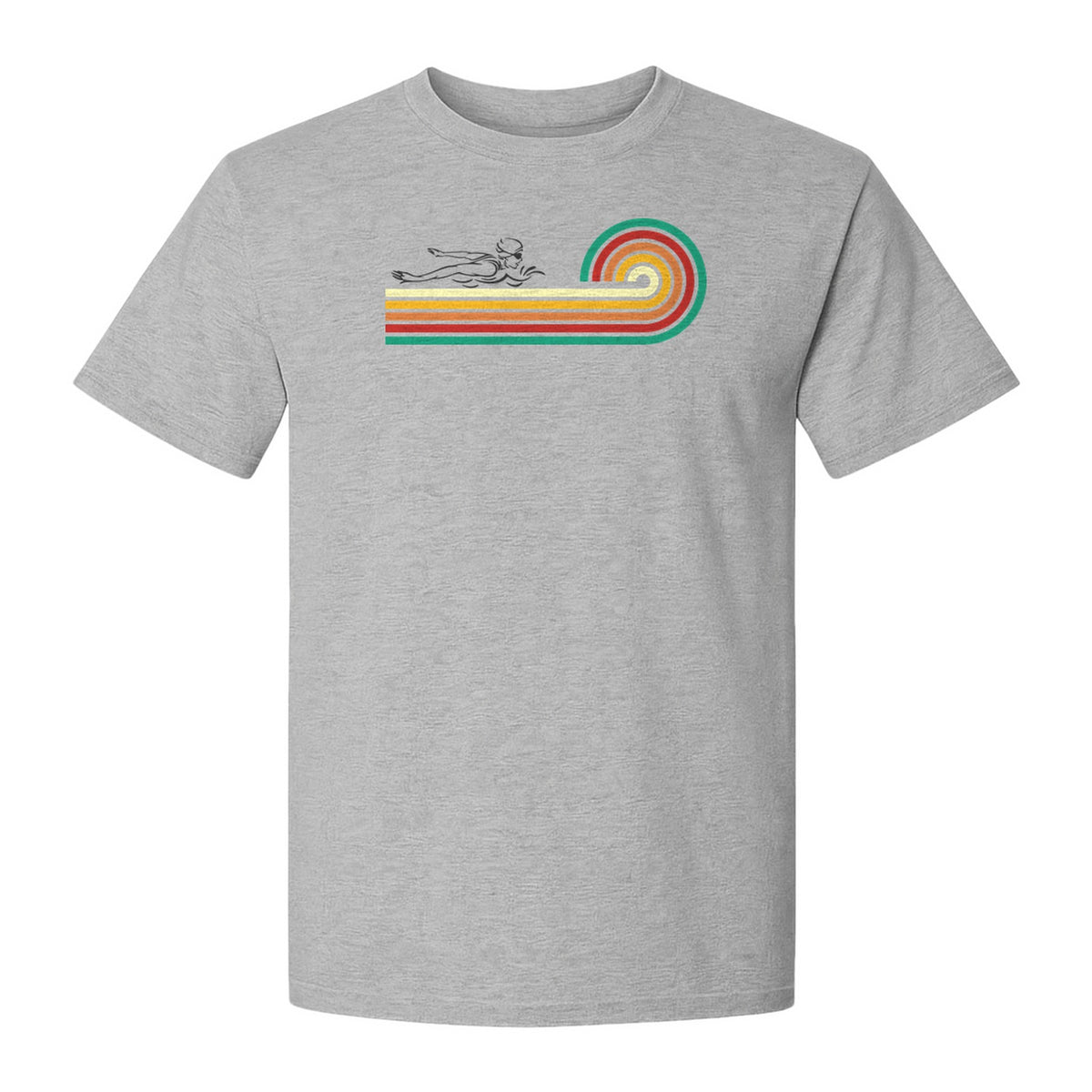 Swimming T-Shirt, Retro Rainbow Swimmer Graphic Gift for Pool Lovers and Coaches