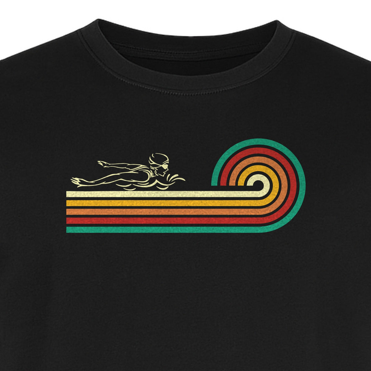 Swimming T-Shirt, Retro Rainbow Swimmer Graphic Gift for Pool Lovers and Coaches