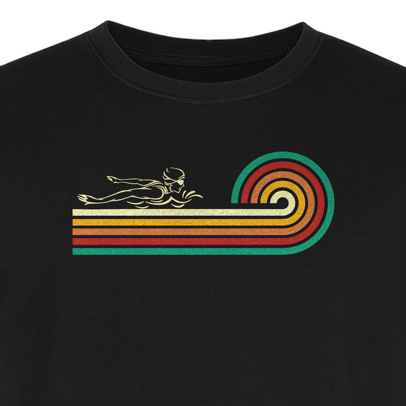 Swimming T-Shirt, Retro Rainbow Swimmer Graphic Gift for Pool Lovers and Coaches