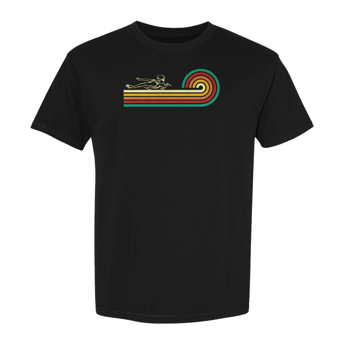 Swimming T-Shirt, Retro Rainbow Swimmer Graphic Gift for Pool Lovers and Coaches