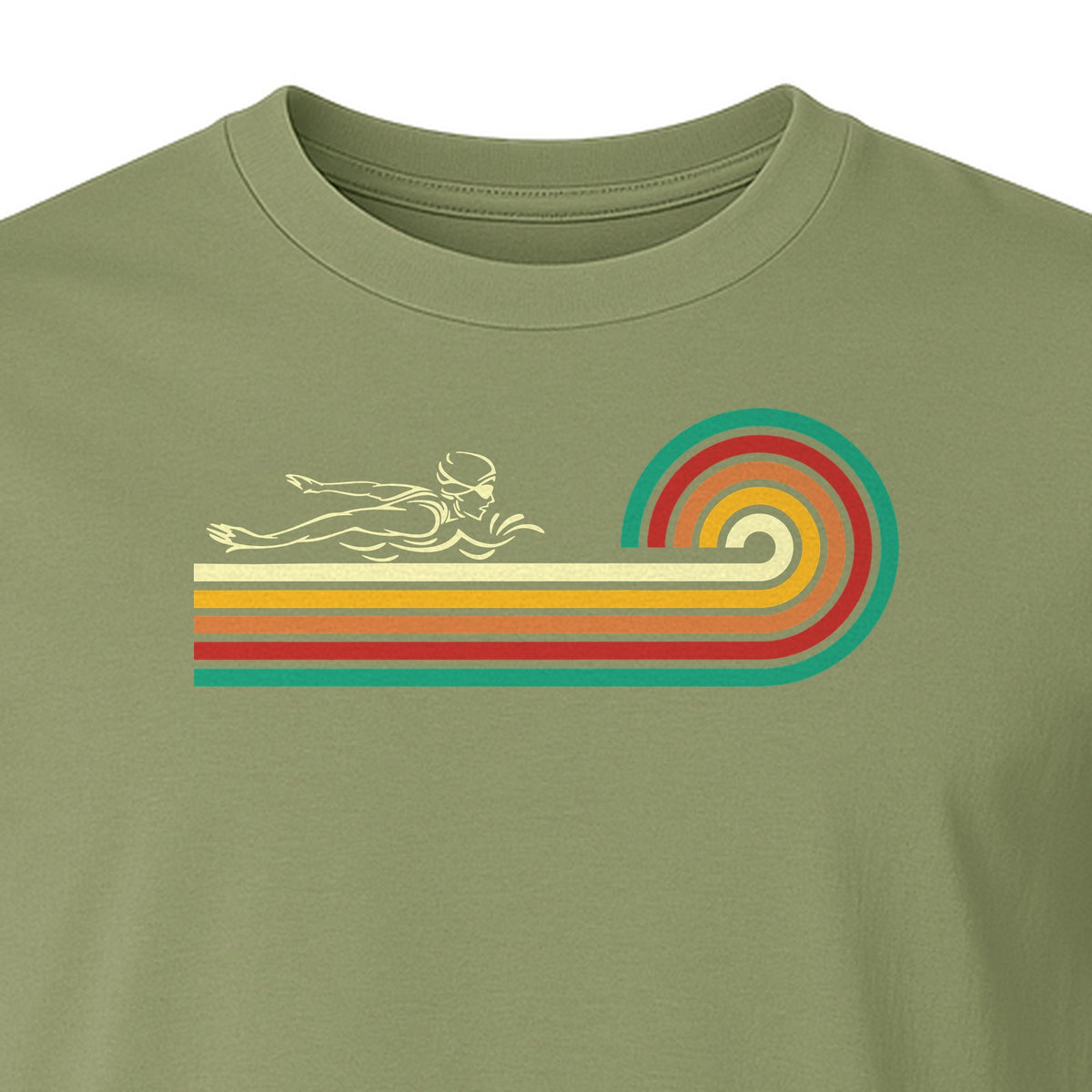 Swimming T-Shirt, Retro Rainbow Swimmer Graphic Gift for Pool Lovers and Coaches