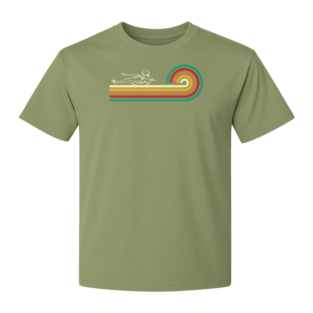 Swimming T-Shirt, Retro Rainbow Swimmer Graphic Gift for Pool Lovers and Coaches