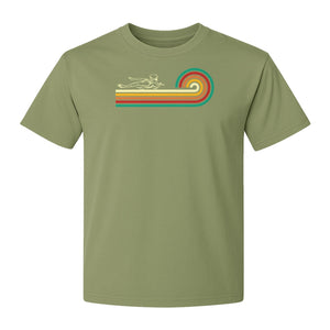 Swimming T-Shirt, Retro Rainbow Swimmer Graphic Gift for Pool Lovers and Coaches