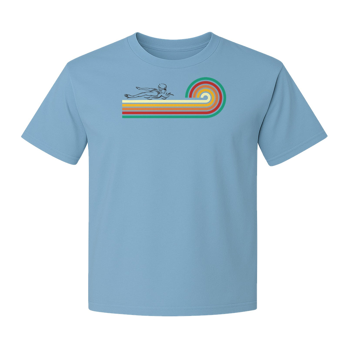 Swimming T-Shirt, Retro Rainbow Swimmer Graphic Gift for Pool Lovers and Coaches
