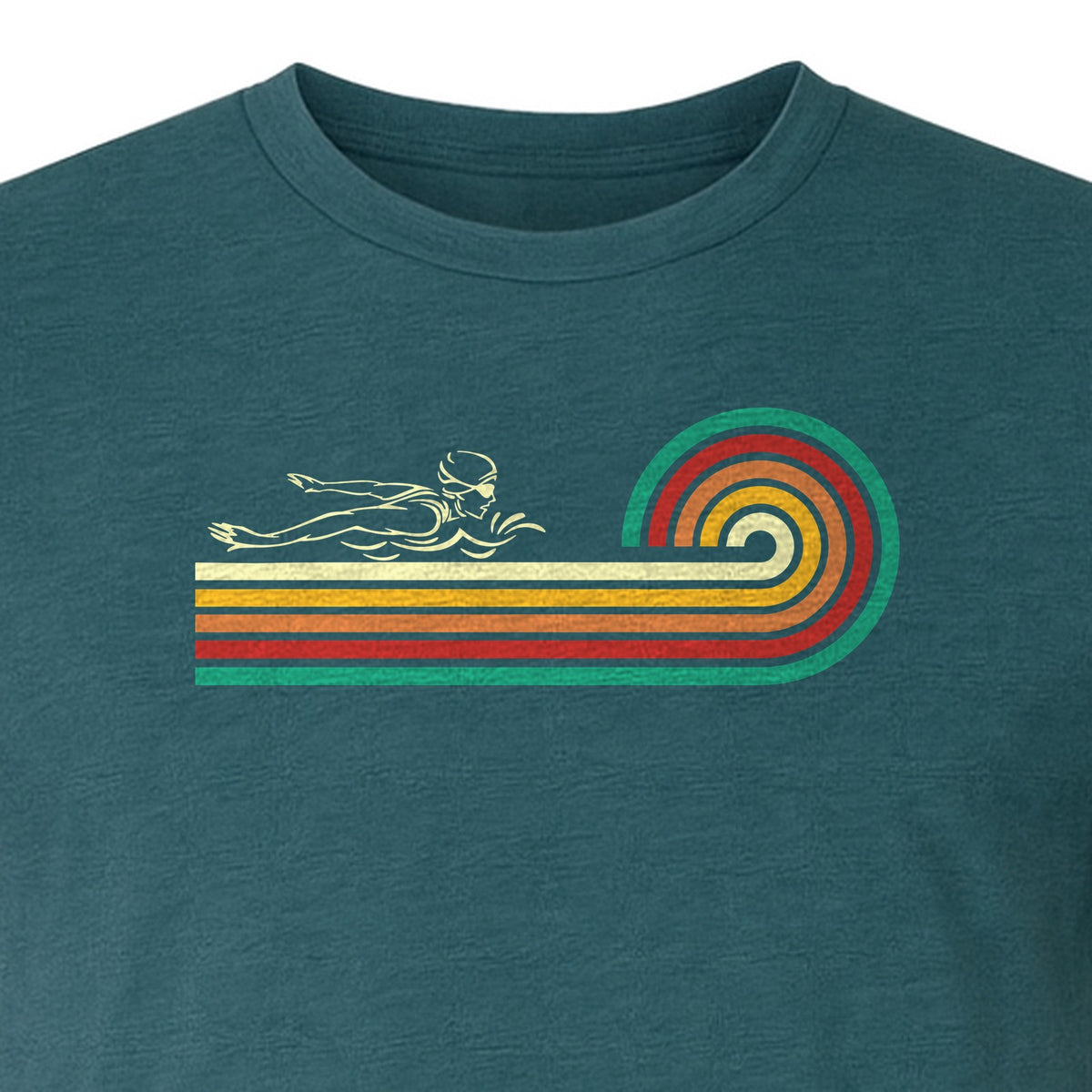 Swimming T-Shirt, Retro Rainbow Swimmer Graphic Gift for Pool Lovers and Coaches