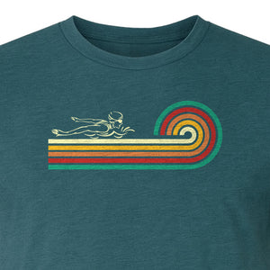 Swimming T-Shirt, Retro Rainbow Swimmer Graphic Gift for Pool Lovers and Coaches