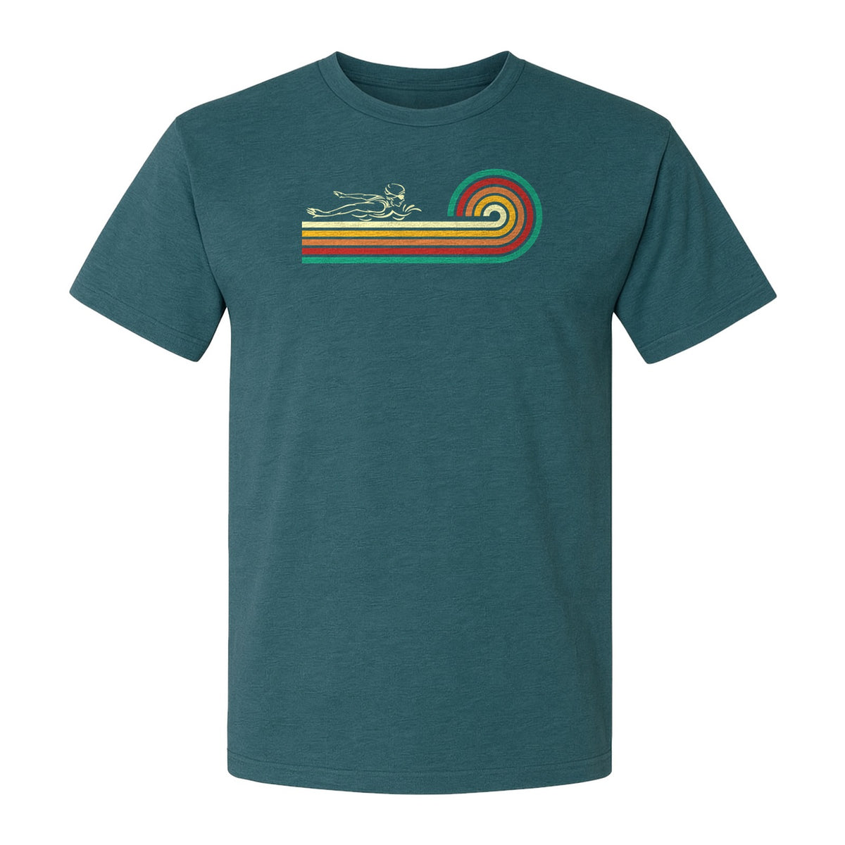 Swimming T-Shirt, Retro Rainbow Swimmer Graphic Gift for Pool Lovers and Coaches