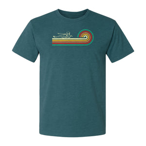 Swimming T-Shirt, Retro Rainbow Swimmer Graphic Gift for Pool Lovers and Coaches