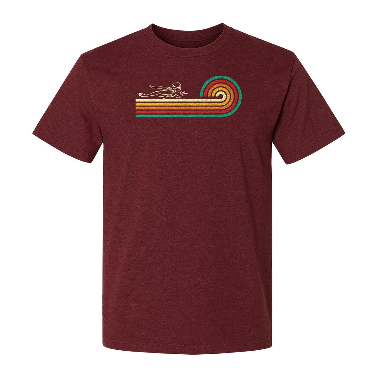 Swimming T-Shirt, Retro Rainbow Swimmer Graphic Gift for Pool Lovers and Coaches