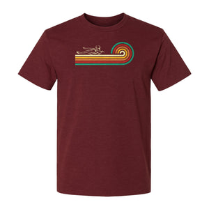 Swimming T-Shirt, Retro Rainbow Swimmer Graphic Gift for Pool Lovers and Coaches
