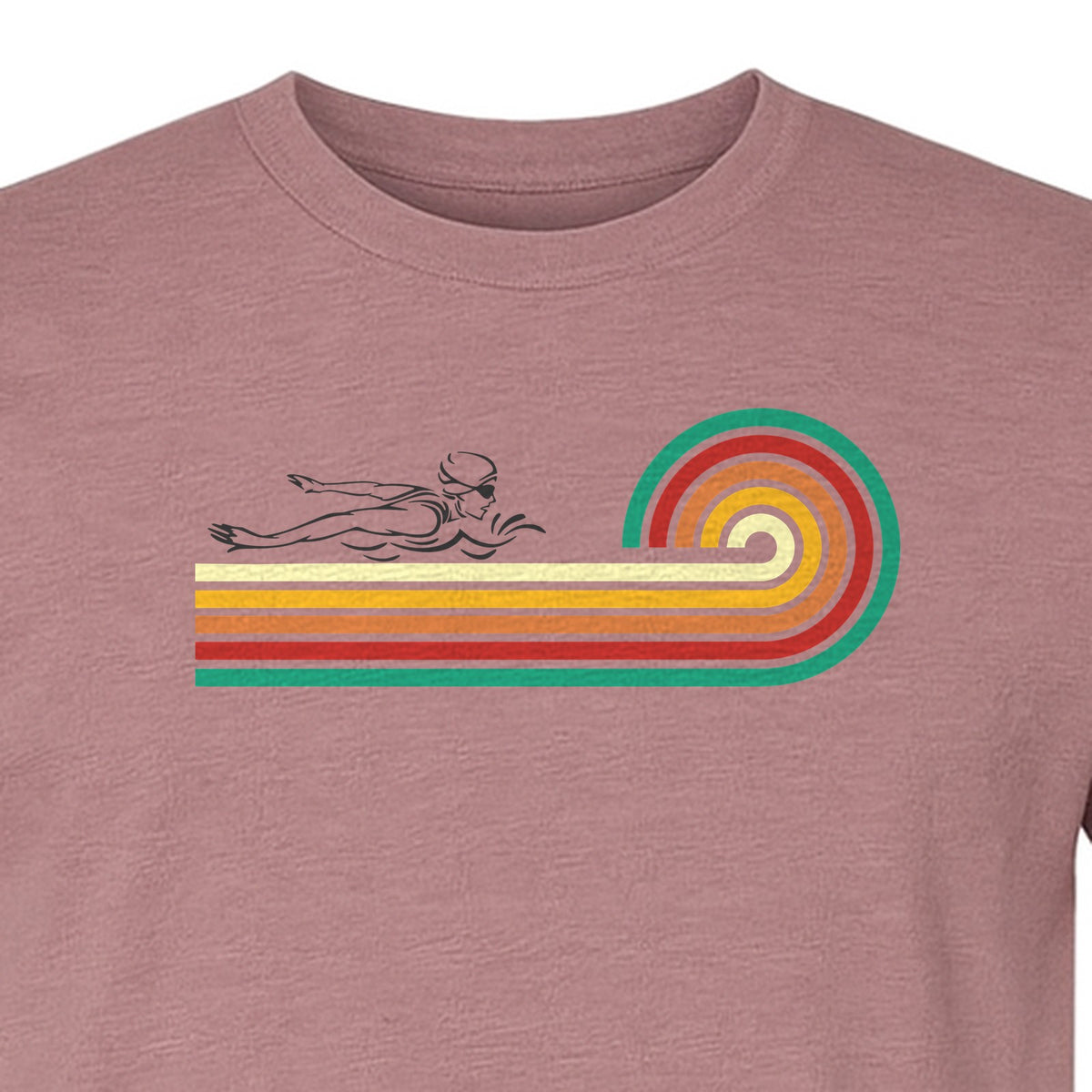 Swimming T-Shirt, Retro Rainbow Swimmer Graphic Gift for Pool Lovers and Coaches